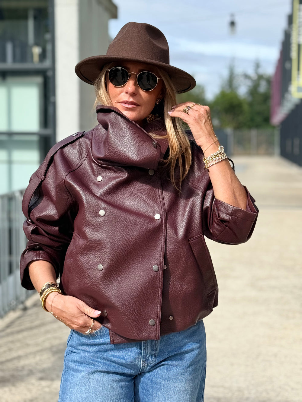 Veste similicuir grand col 8845 Bordeaux