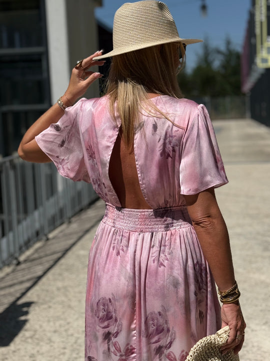 Robe longue imprimé floral rose 1386