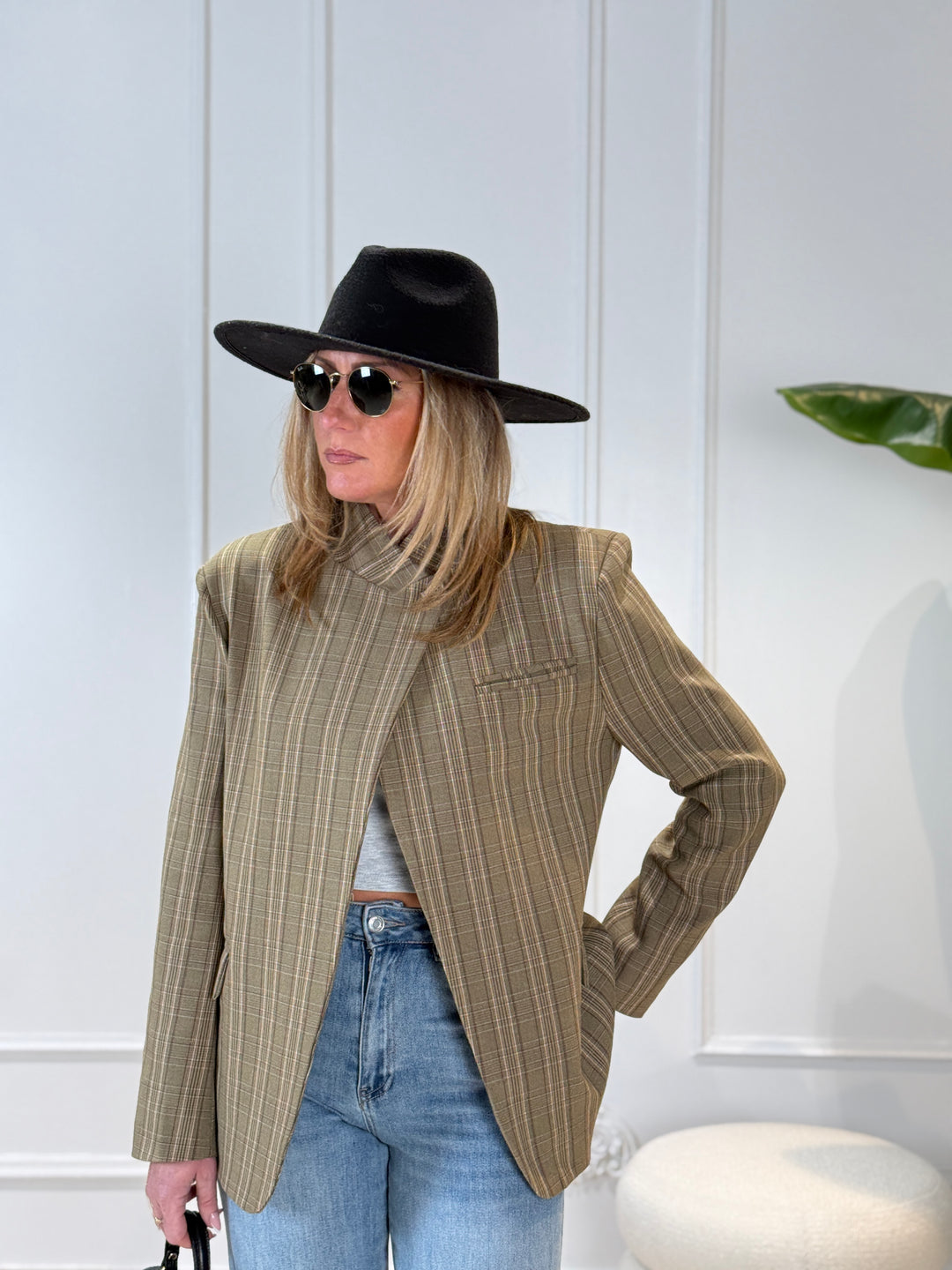 Blazer croisé taupe/kaki carreaux 9908 (qualité premium)