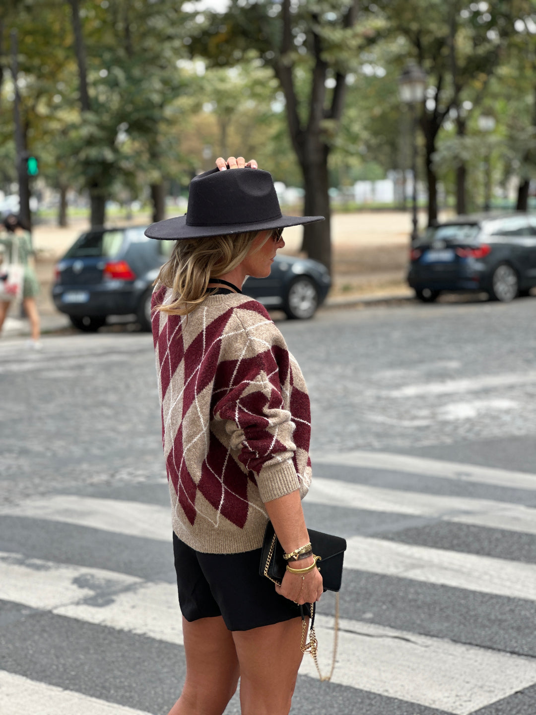 Pull maille motifs arlequin bordeaux 228