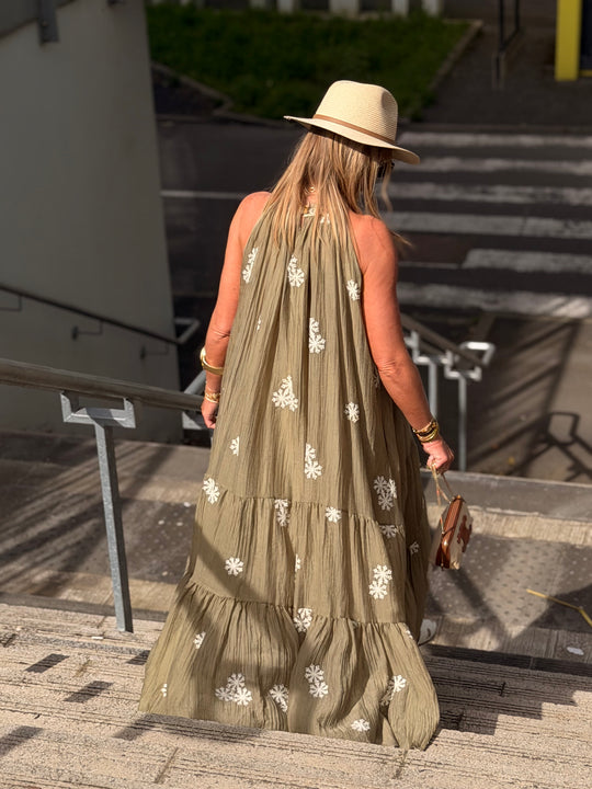Robe long kaki brodé 4832