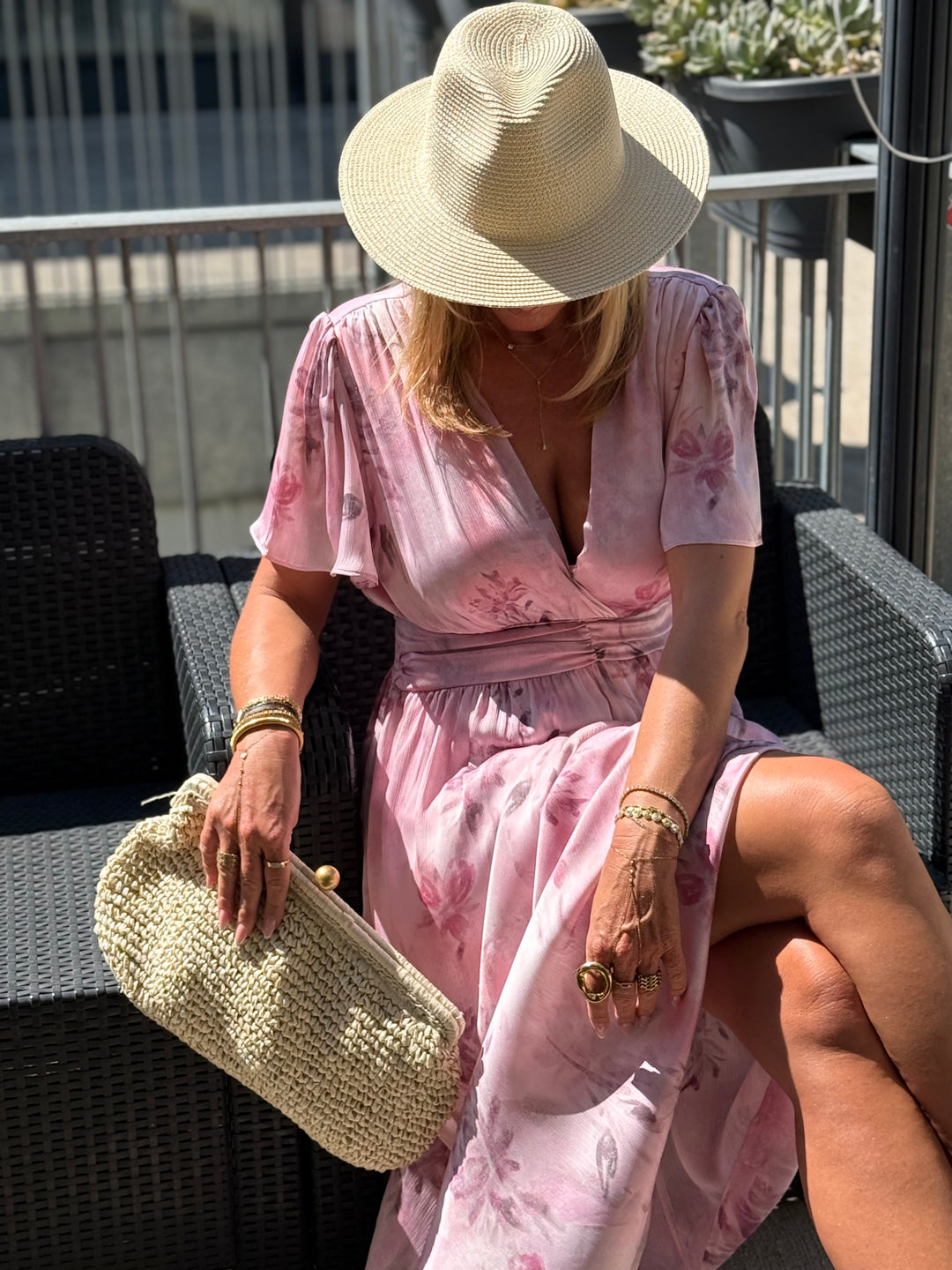 Robe longue imprimé floral rose 1386
