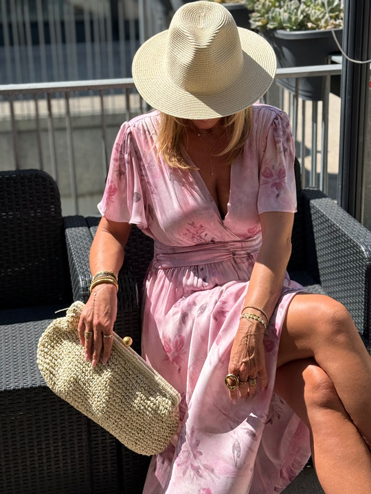 Robe longue imprimé floral rose 1386