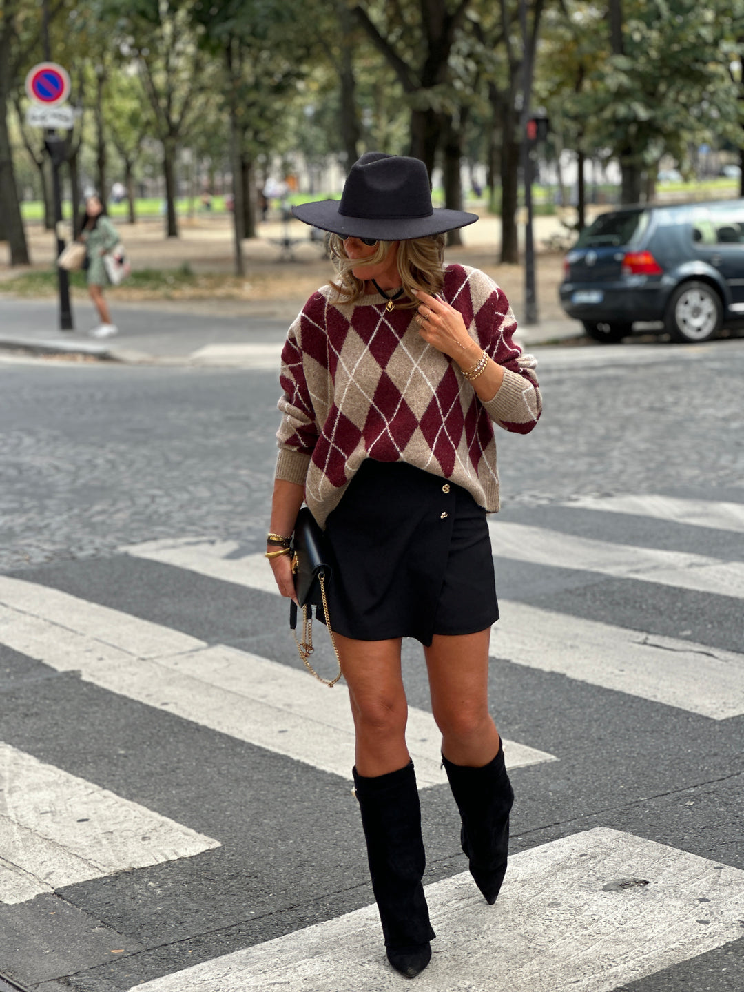 Pull maille motifs arlequin bordeaux 228