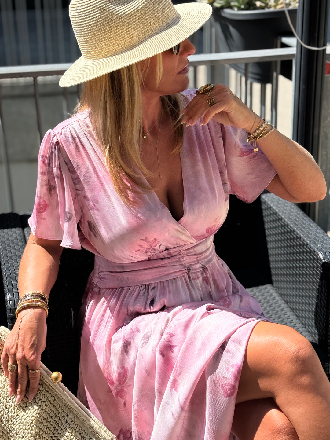 Robe longue imprimé floral rose 1386