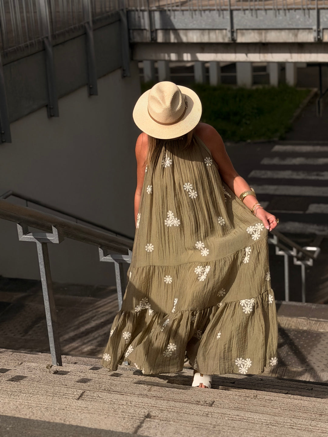 Robe long kaki brodé 4832