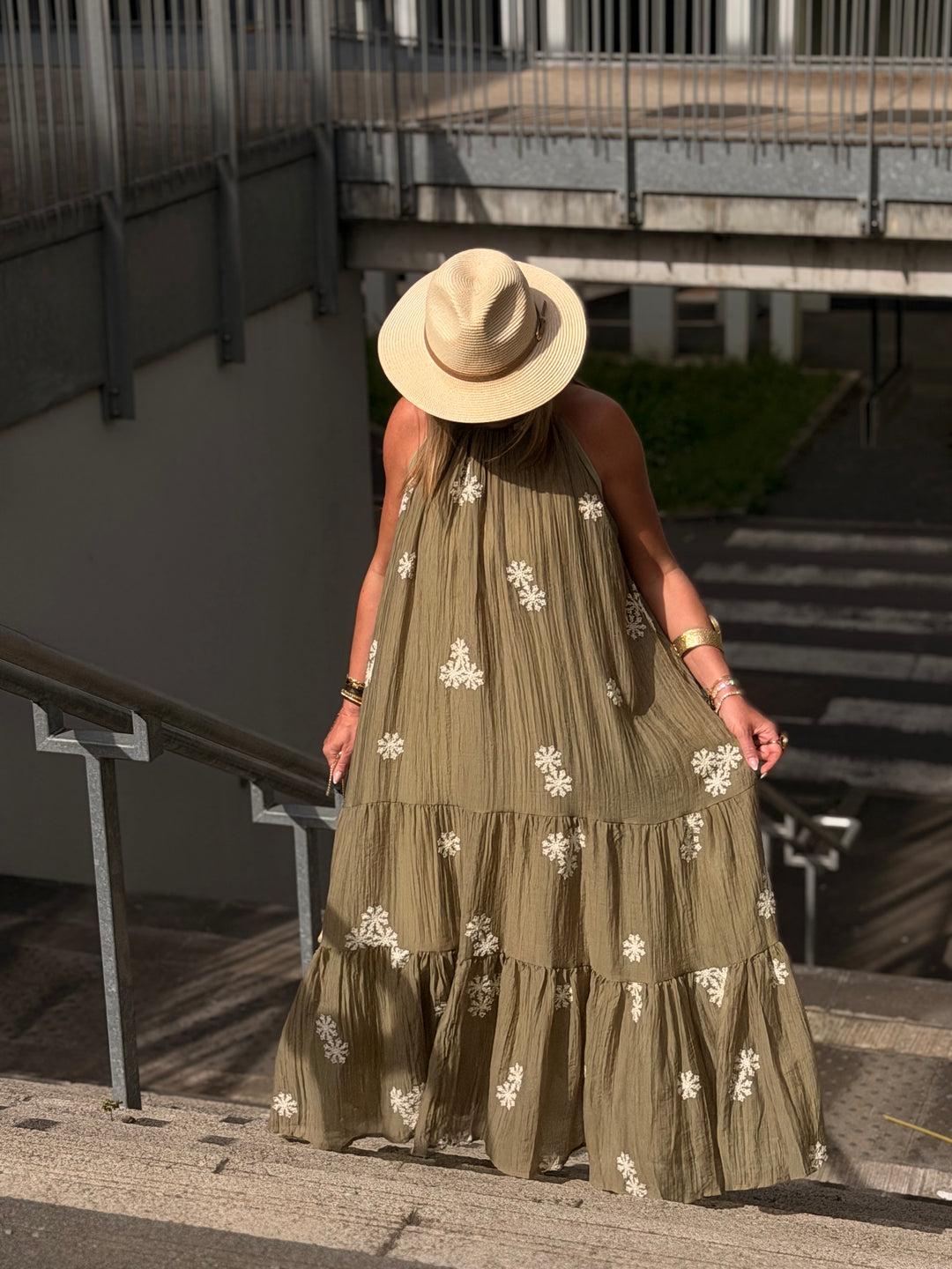 Robe long kaki brodé 4832