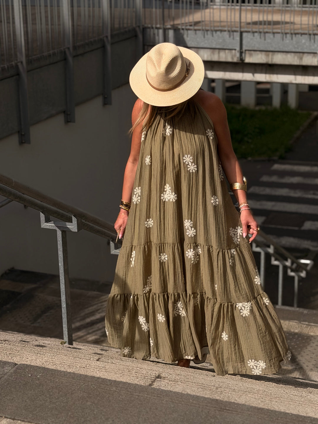 Robe long kaki brodé 4832