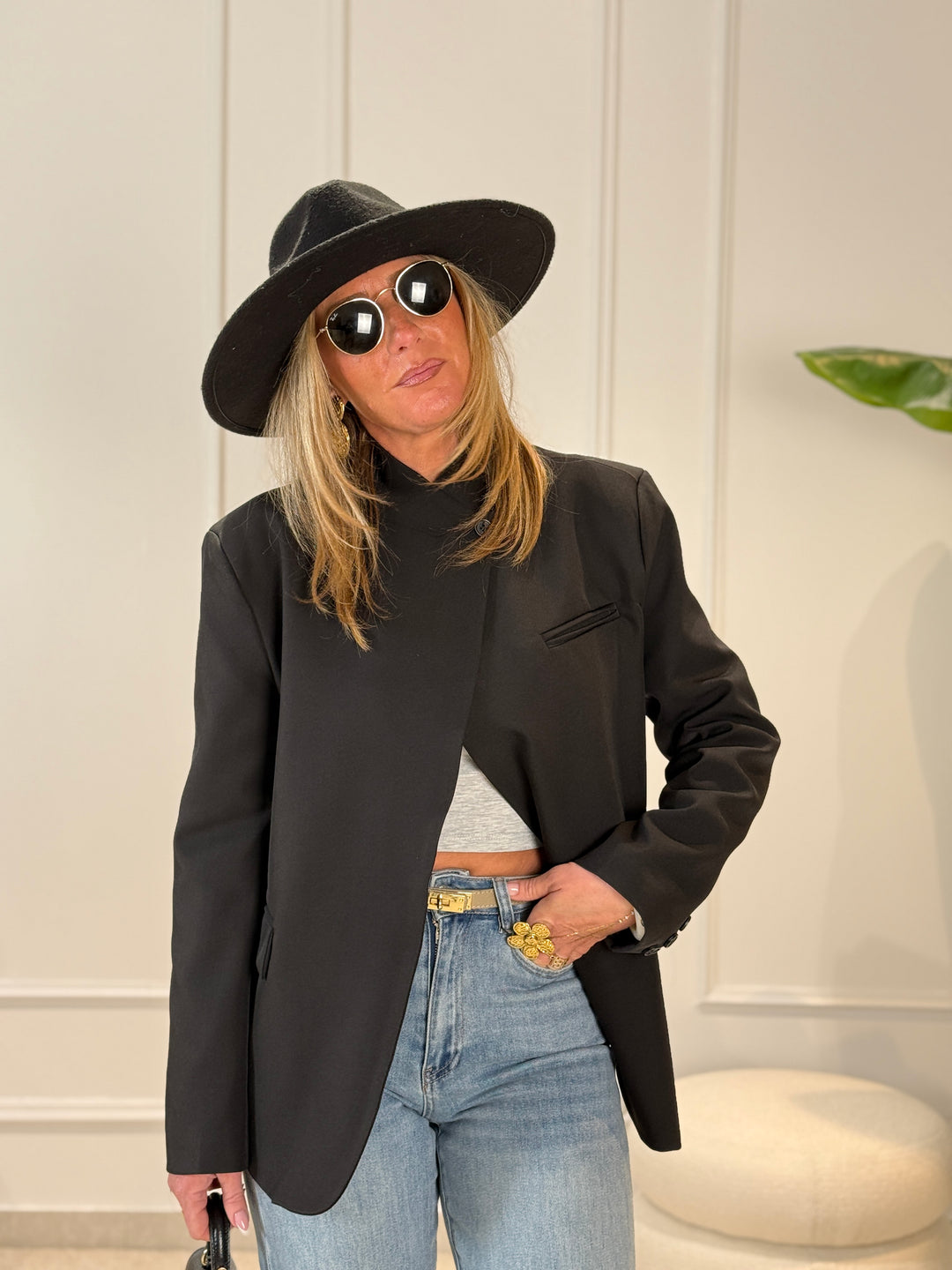 Blazer croisé Uni noir