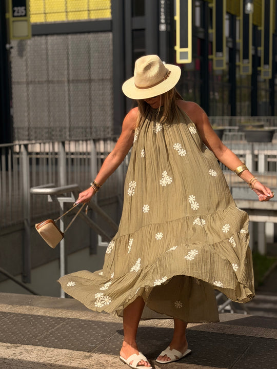Robe long kaki brodé 4832