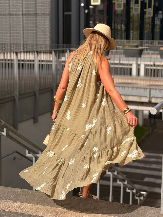 Robe long kaki brodé 4832
