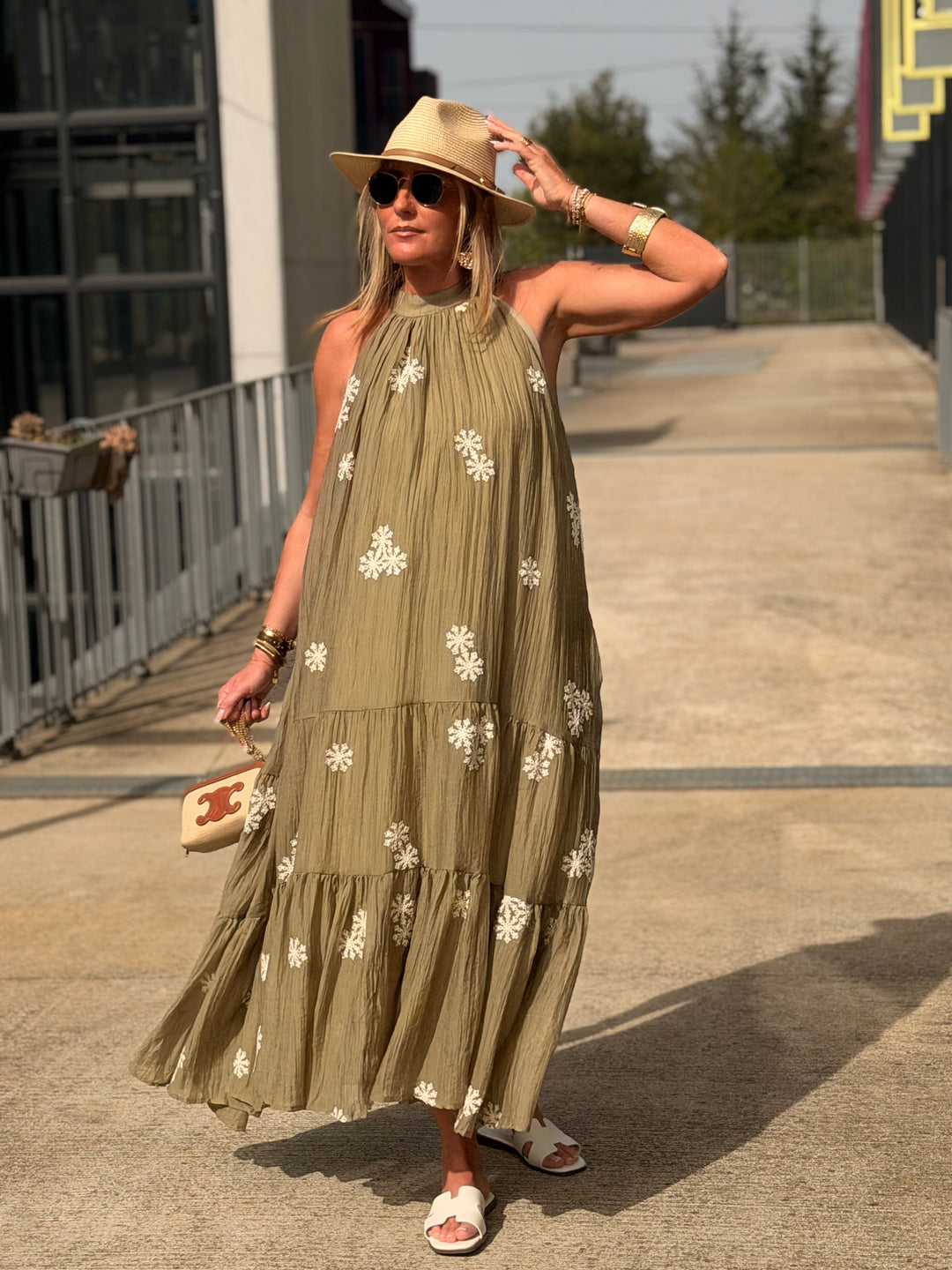Robe long kaki brodé 4832