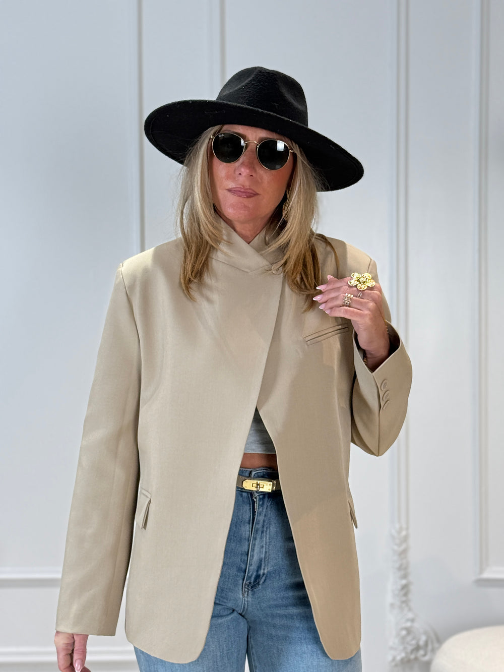 Blazer croisé uni beige