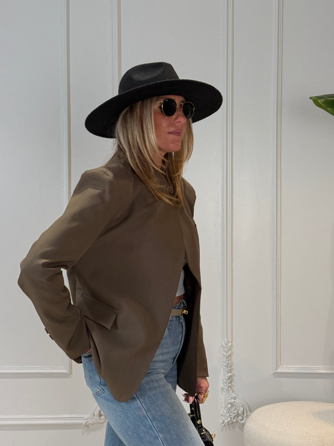 Blazer croisé uni brun Taupe