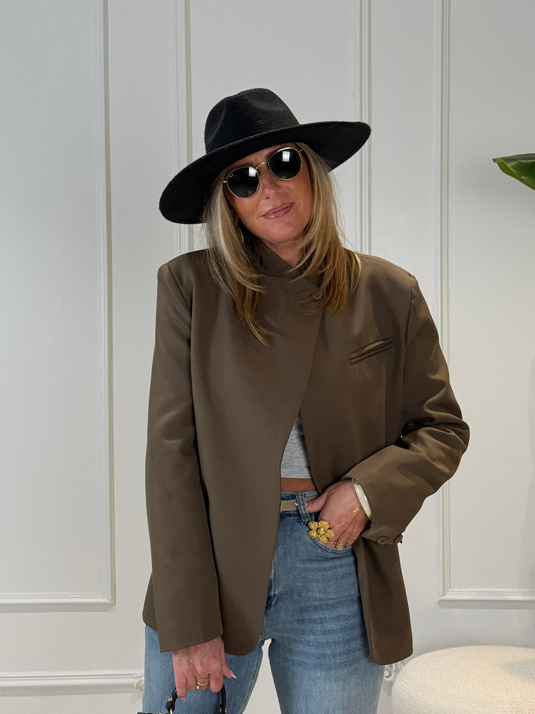 Blazer croisé uni brun Taupe