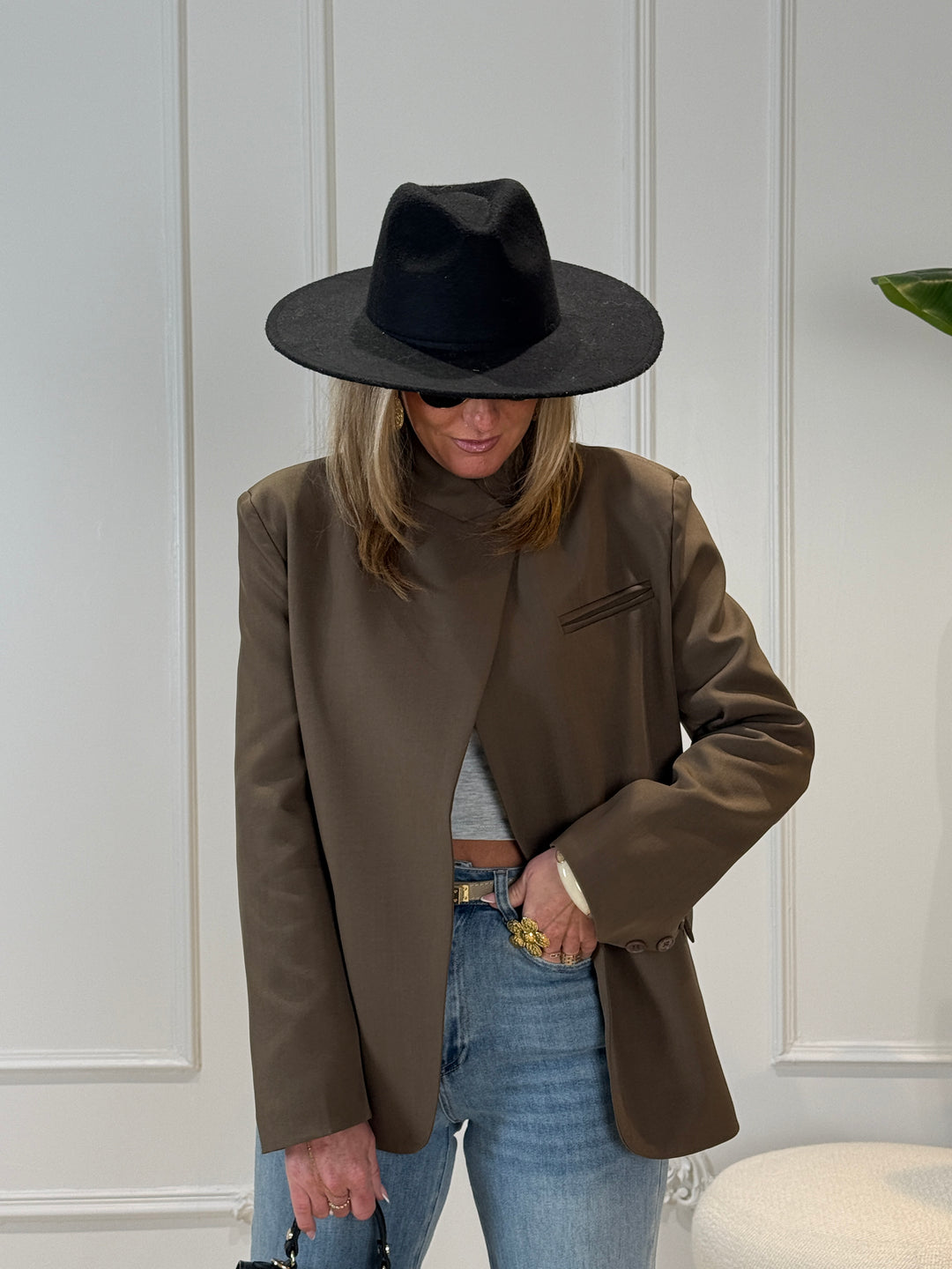 Blazer croisé uni brun Taupe