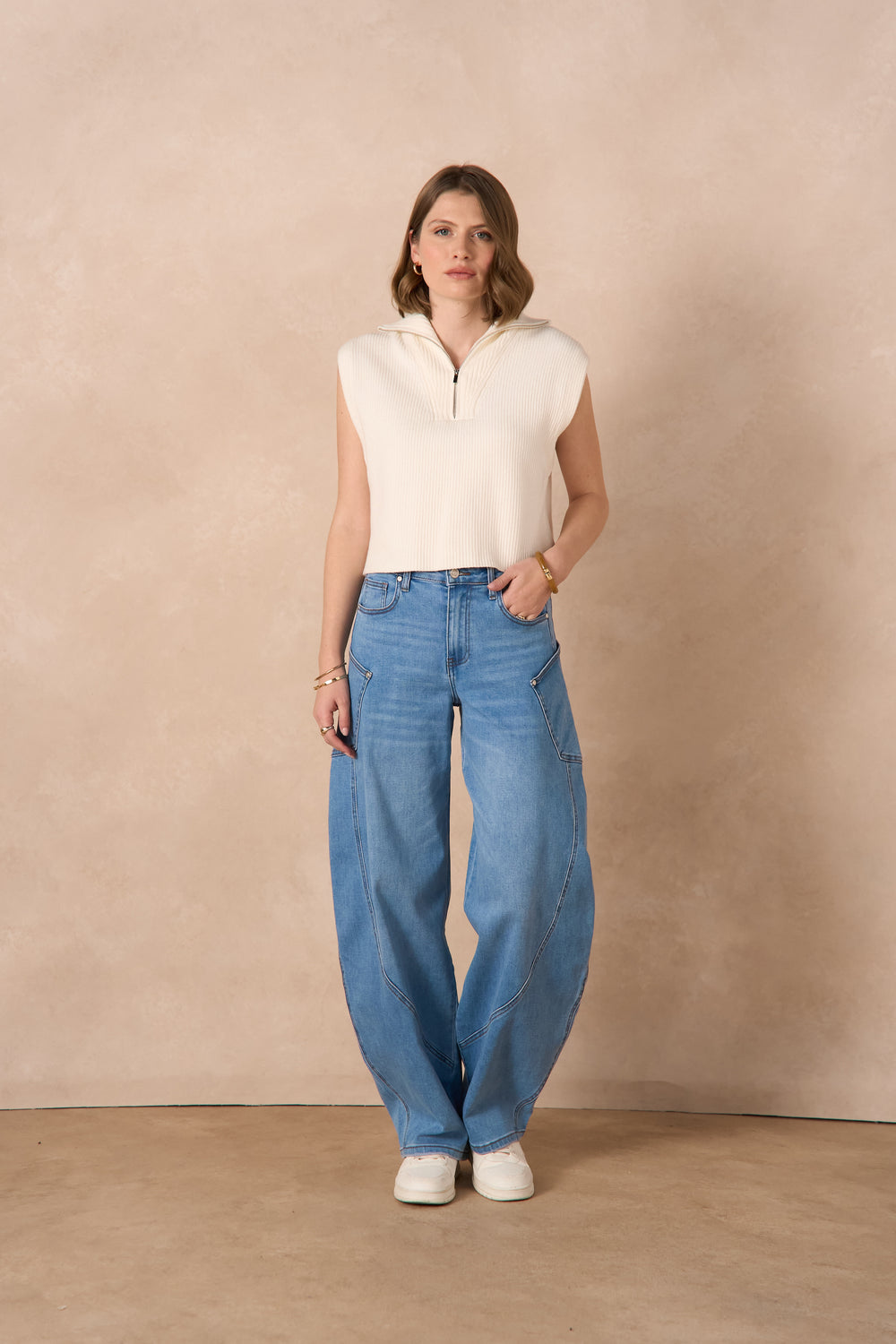 Jean ballon bleu poches cotes 3178