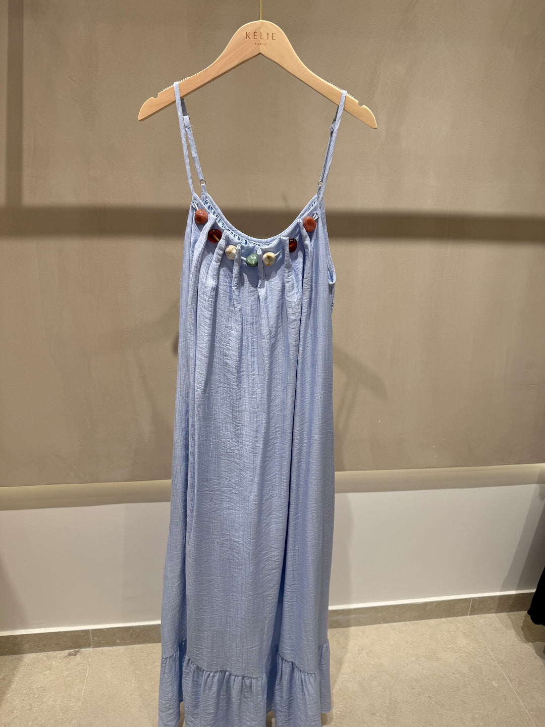 Robe longue col perles k6-08 Bleu