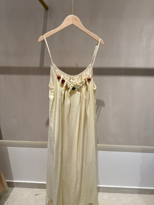Robe longue col perles k6-08 Vanille beige