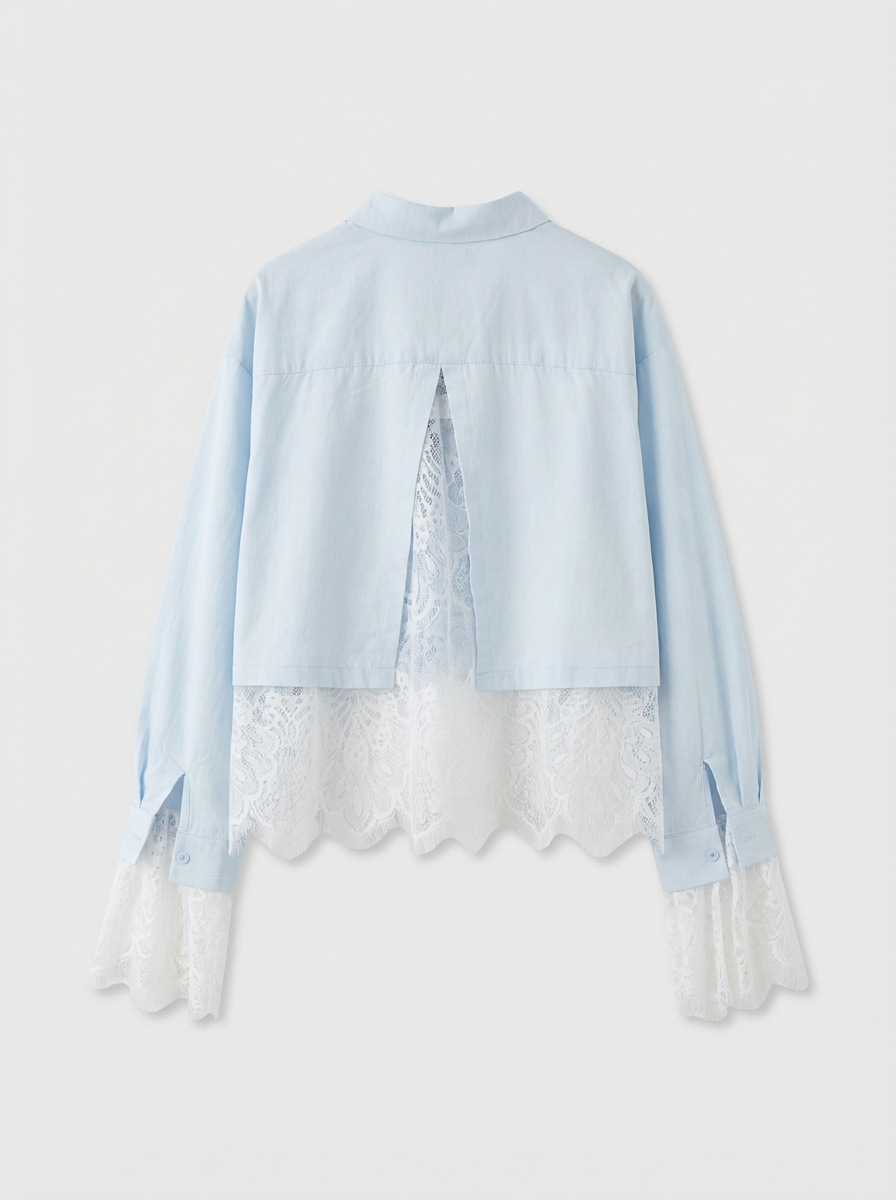 Chemise bleu aux dentelle blanc 7516