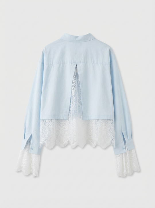 Chemise bleu aux dentelle blanc 7516
