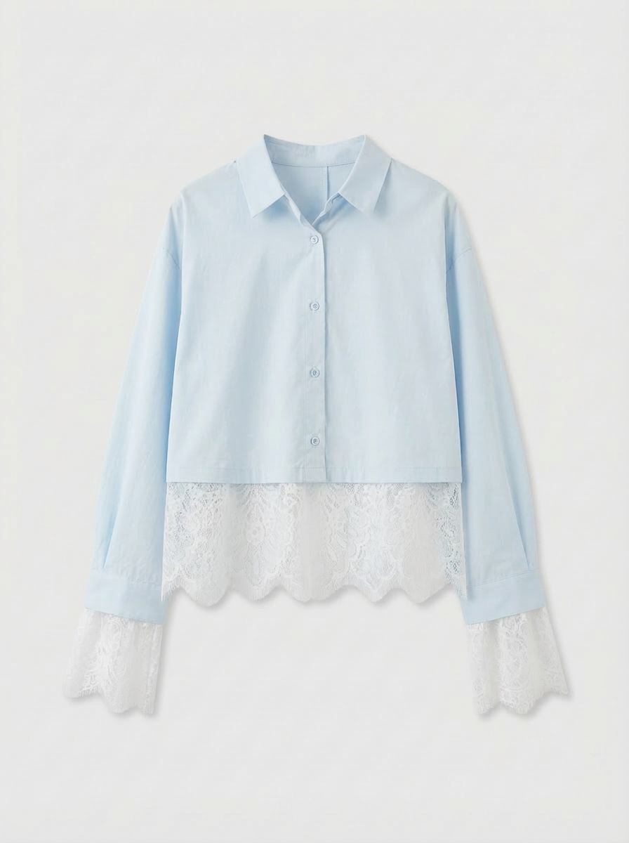 Chemise bleu aux dentelle blanc 7516