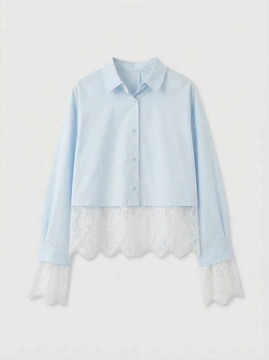 Chemise bleu aux dentelle blanc 7516
