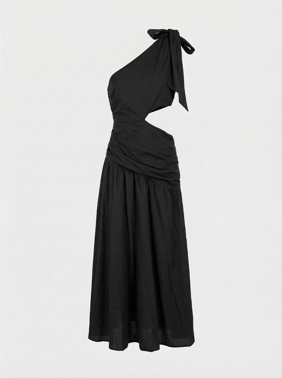 Robe longue asymétrique à noeud Noir M7481 (taille petit)