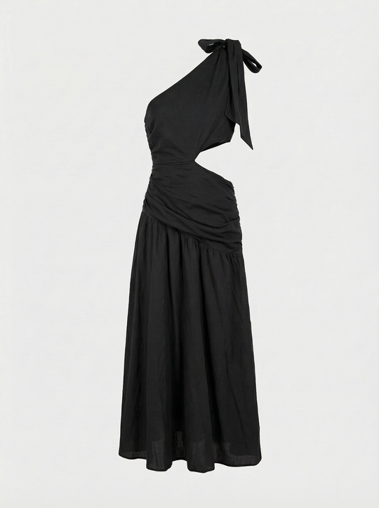 Robe longue asymétrique à noeud Noir M7481 (taille petit)