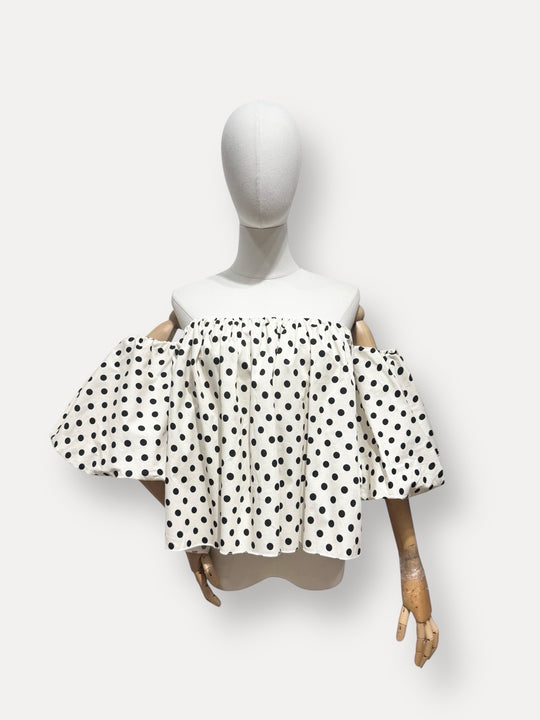 Blouse bustier boufffante manches à pois Blanc