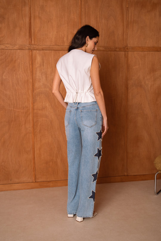 Jean wide étoiles perles JP9179 (taille petit) surtailler