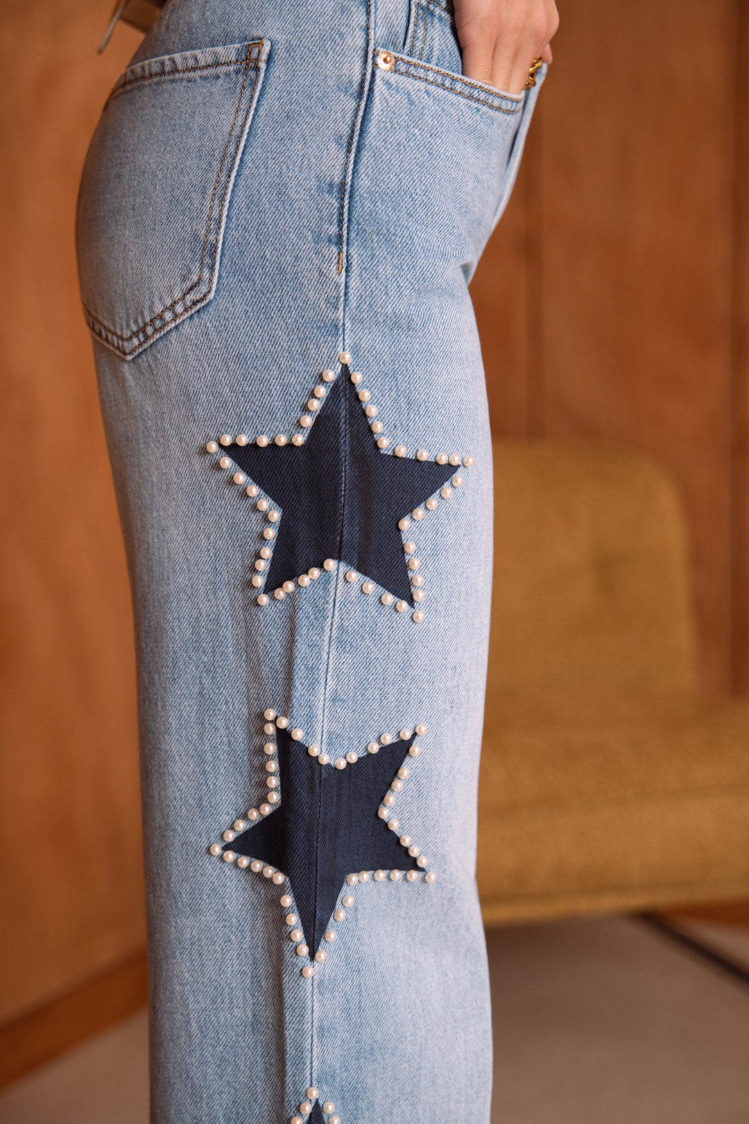 Jean wide étoiles perles JP9179 (taille petit) surtailler