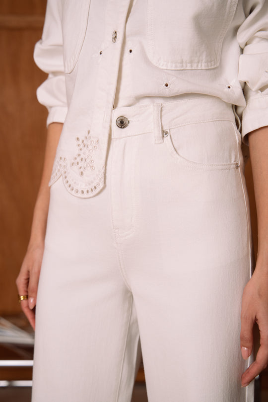 Jean blanc Brodé JP9099