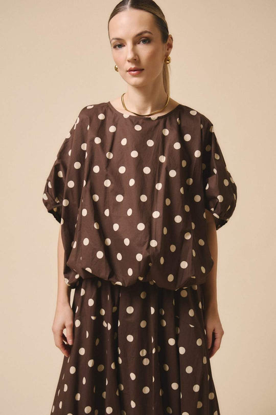 Blouse à pois marron