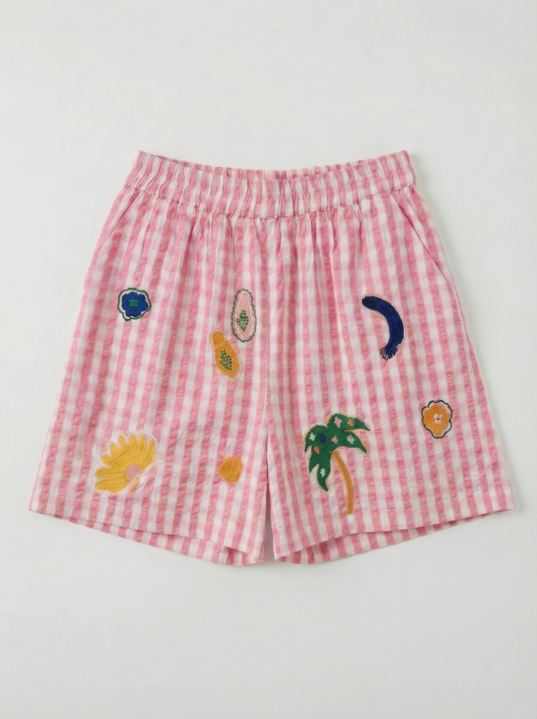 SHORT VICHY BRODERIE Rose K99618