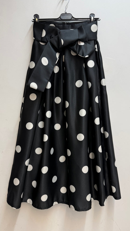 Jupe satin nouée à pois Noir