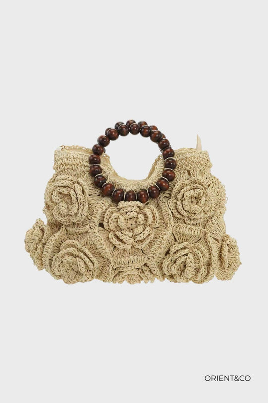 Sac paille tressé fleuri