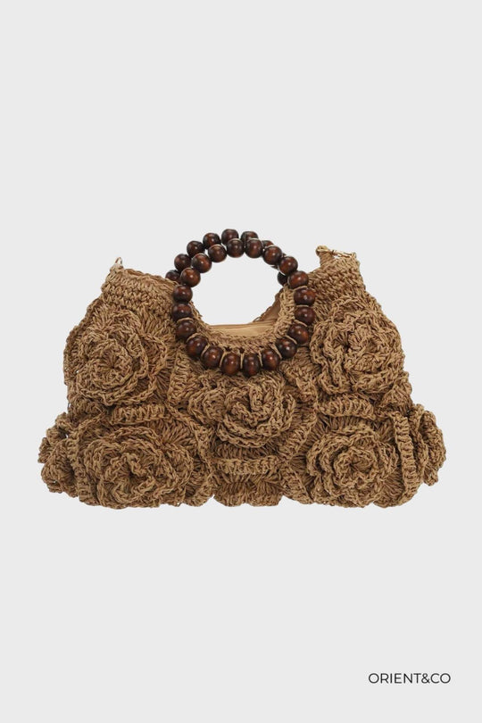 Sac paille tressé fleuri