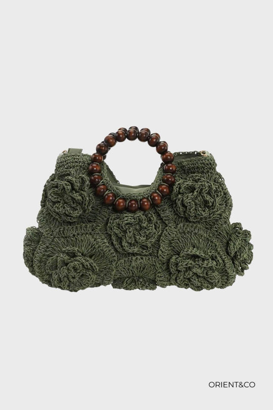 Sac paille tressé fleuri