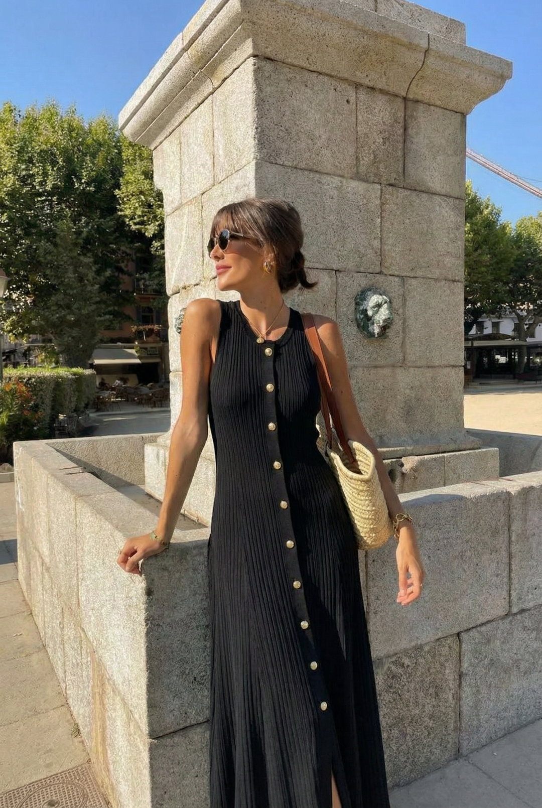 Robe maille boutonné or Noir RD0025