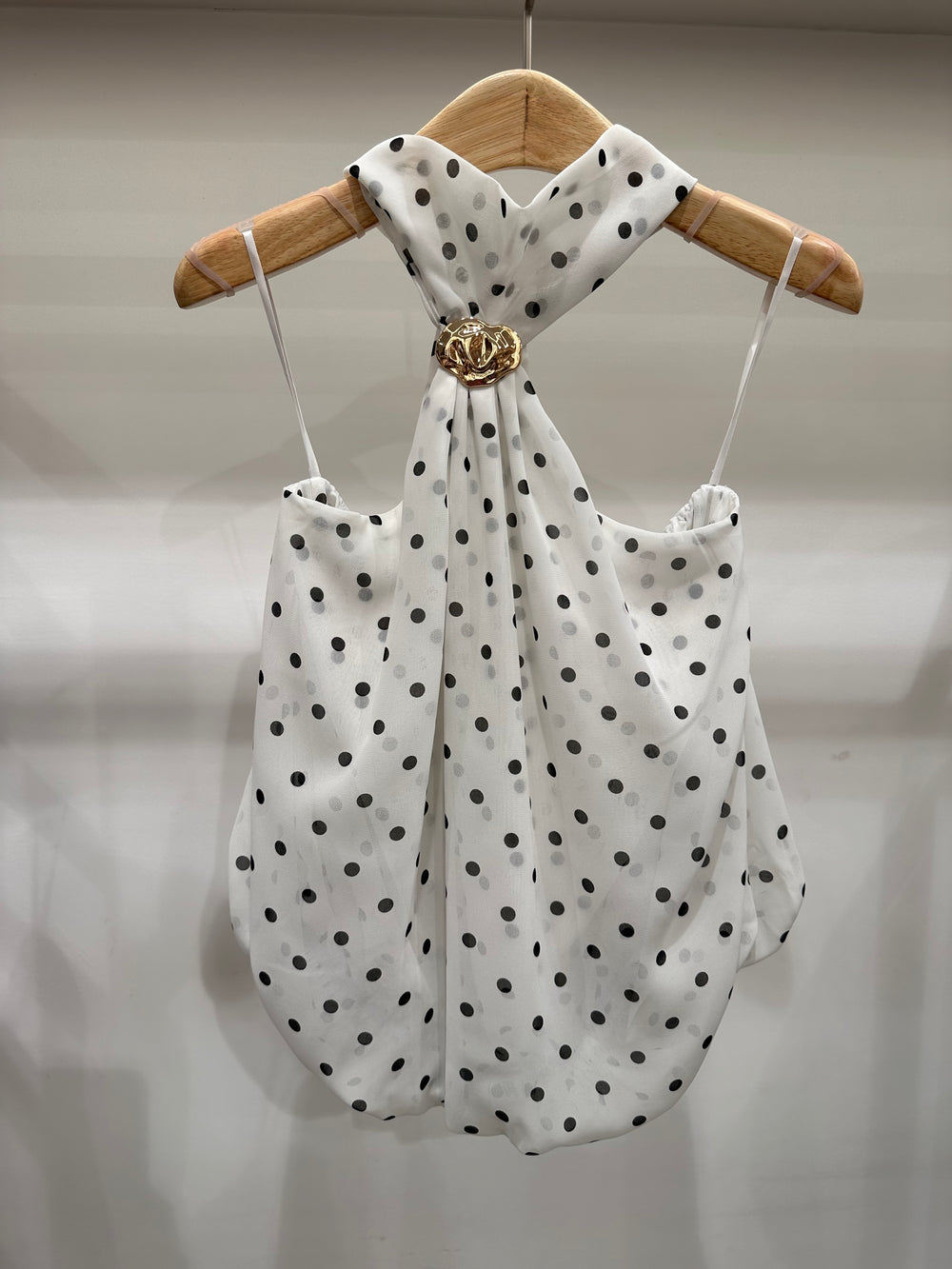 Blouse à pois attaché cou blanc 62111