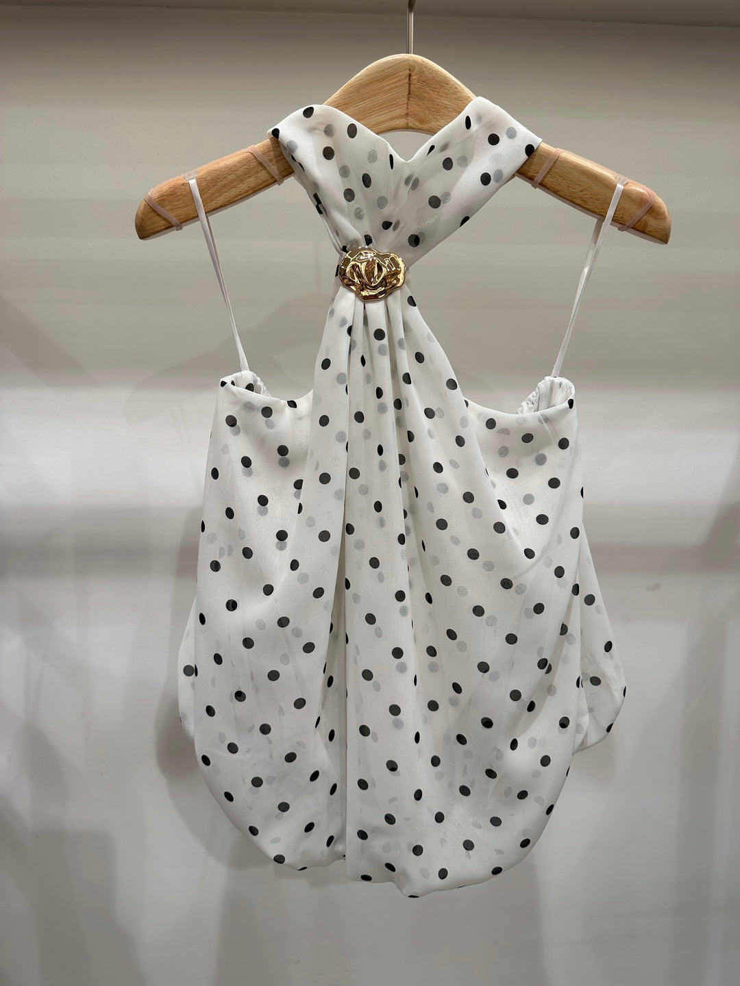 Blouse à pois attaché cou blanc 62111