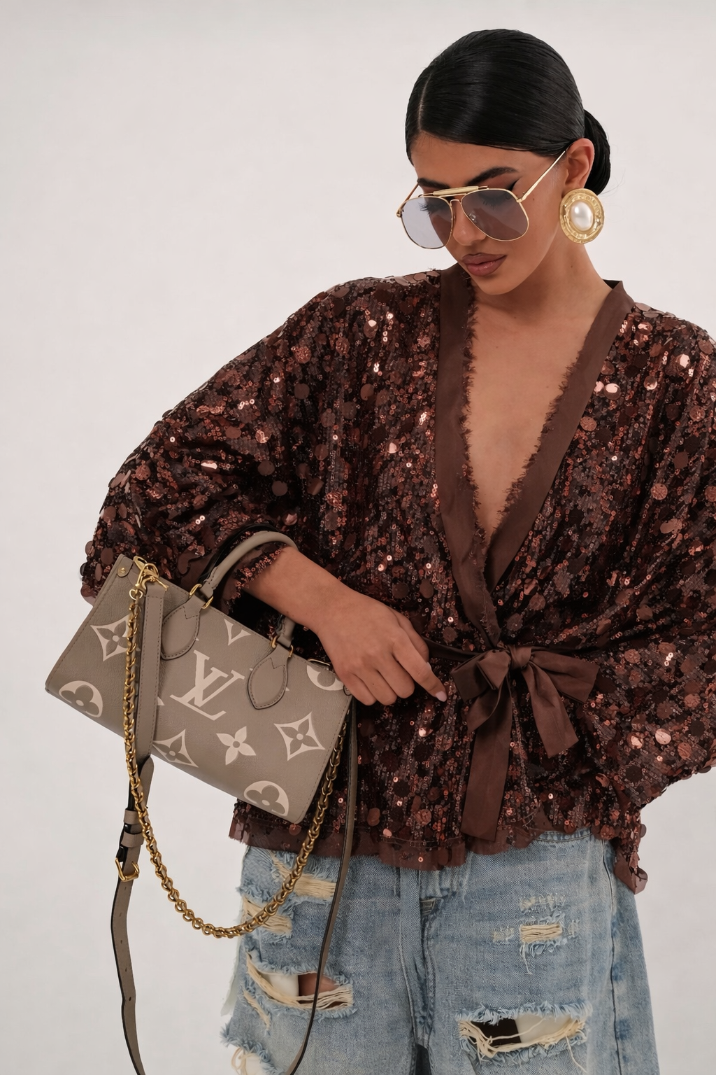 Gilet pailletée en Choco V11166