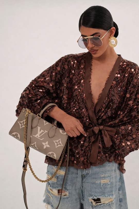 Gilet pailletée en Choco V11166