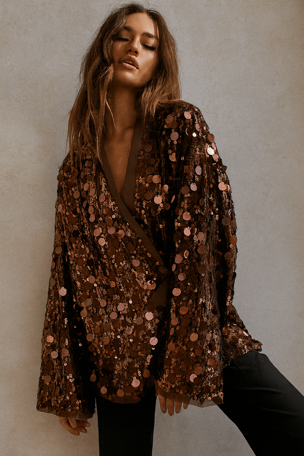 Gilet pailletée en Choco V11166