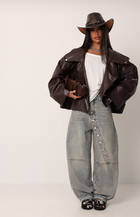 VESTE maxi similicuir marron 8020