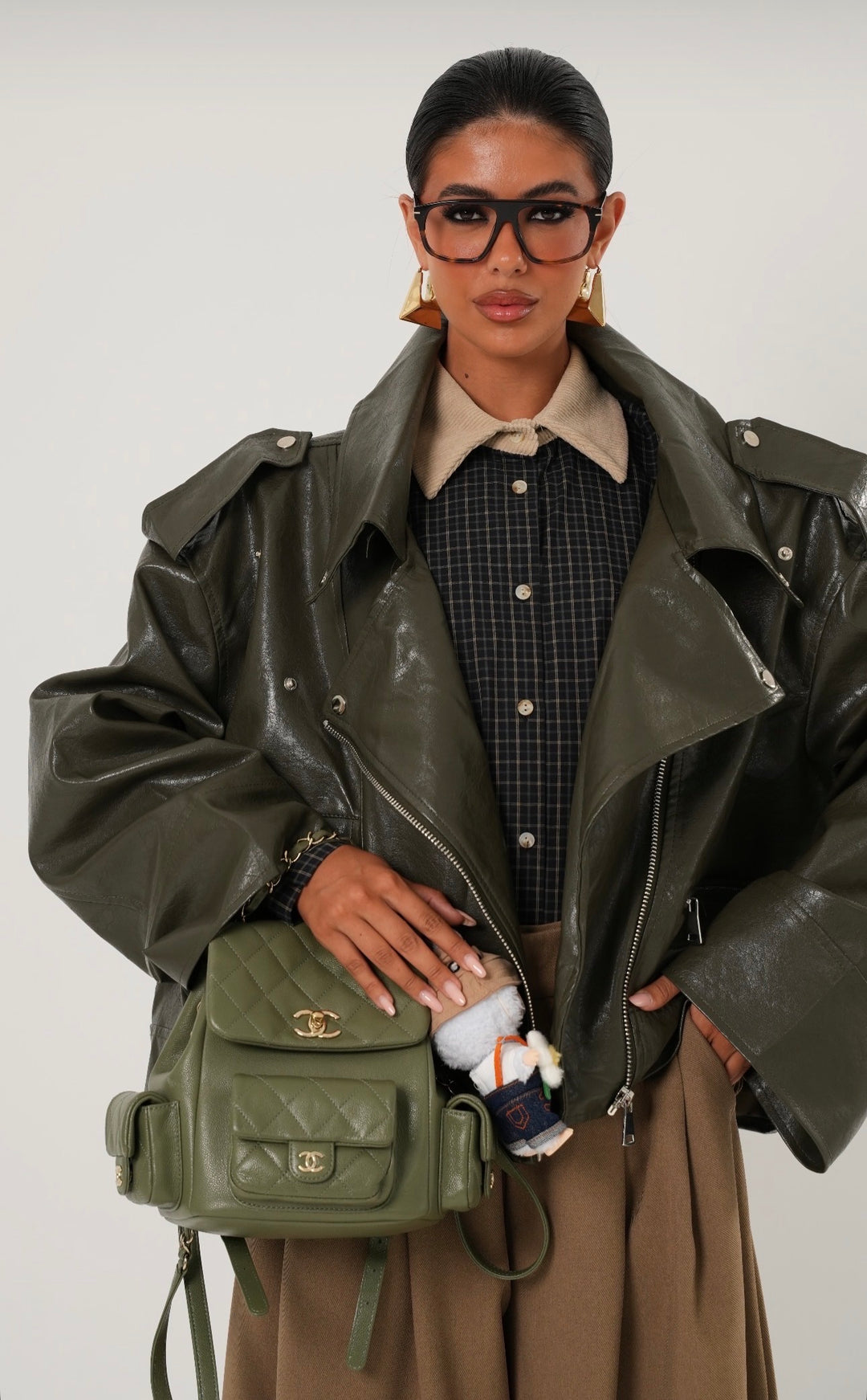 VESTE maxi similicuir vert 8020