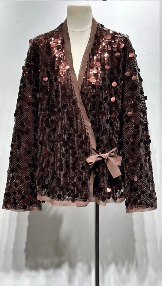 Gilet pailletée en Choco V11166