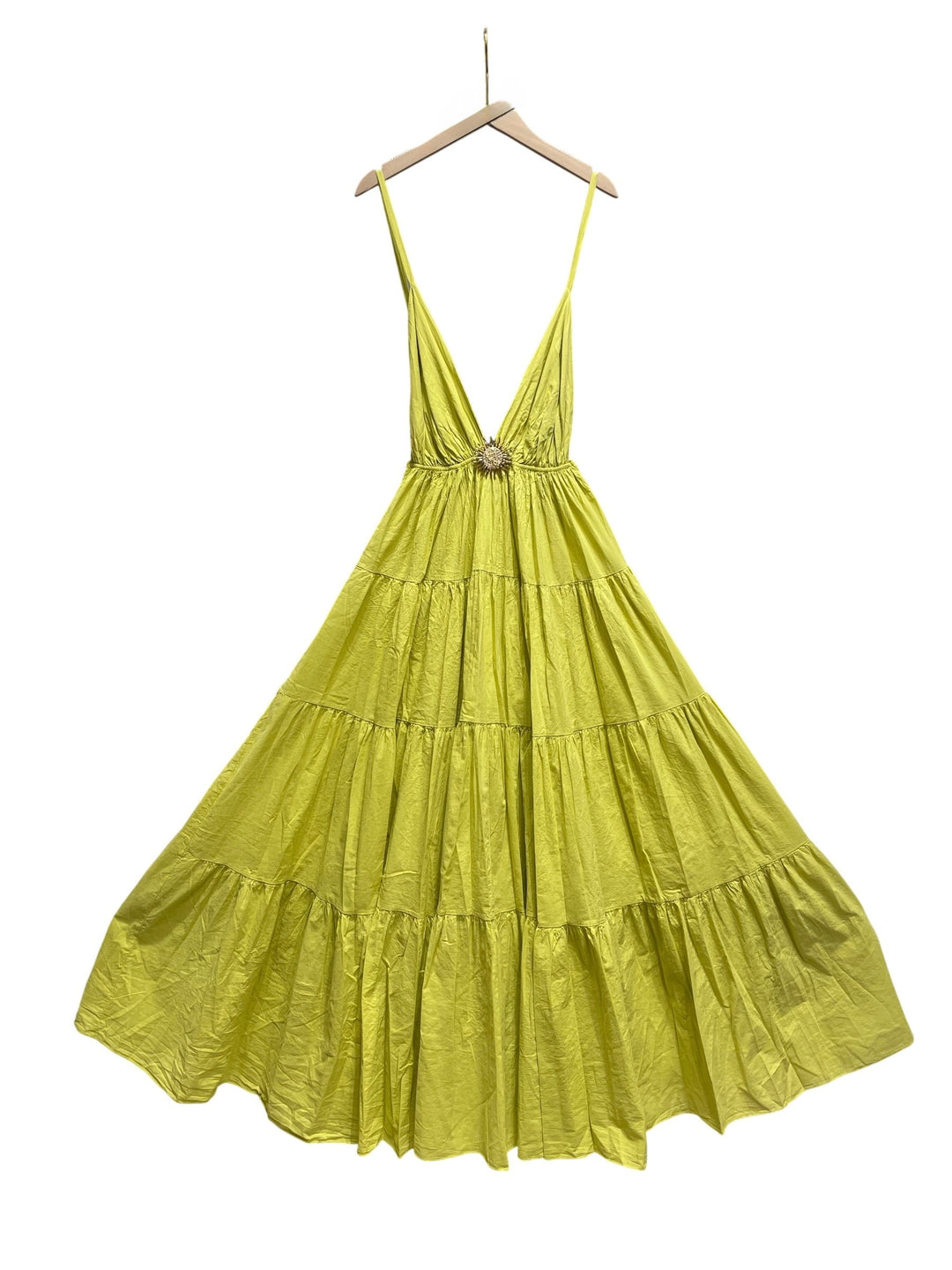 Robe Maxi col V soleil olive 6686