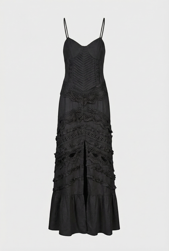 Robe brodé dentelle Noir Z0012